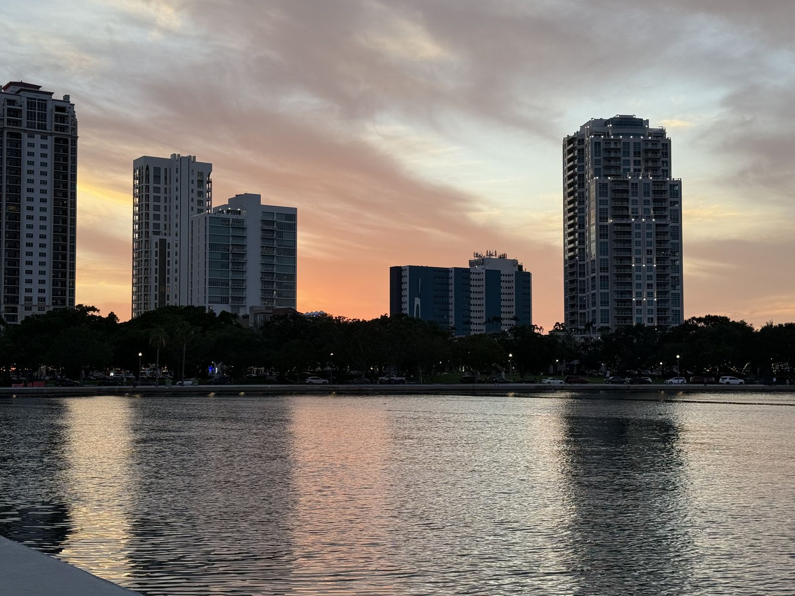 Tampa skyline at dusk over the water